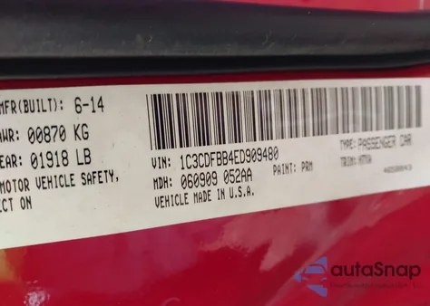 2014 Dodge Dart Sxt z USA, uszkodzony, nr VIN 1C3CDFBB4ED909480